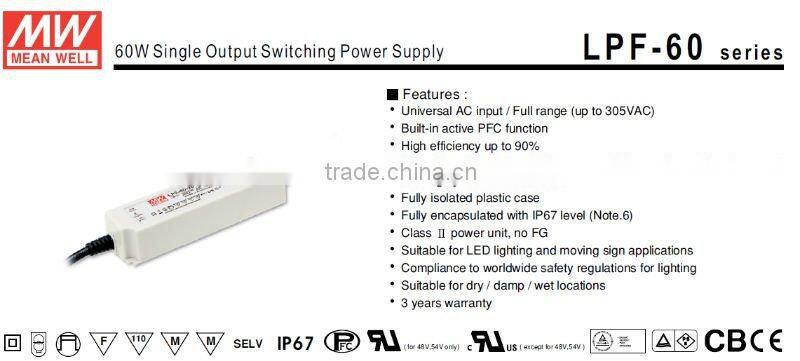 MW 60W LPF-60 LED Single Output Switching Power Supply
