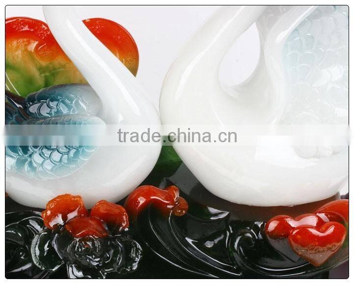 resin statue , lovey decoration with Luckly Swan , Love swan