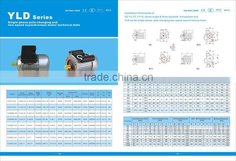 YLD712-6/4 single phase pole changing and two speed asynchronous AC motor