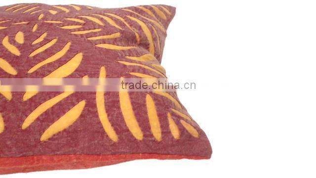 RTHCC- 86 Brown Yellow Hand Crafted Designer Applique Cut Work Cotton Kantha Stitch cushion covers Christmas Home Decor