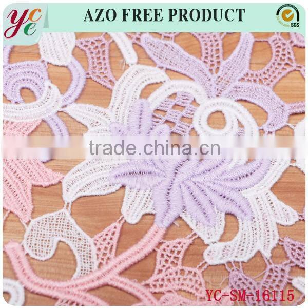 Hot sale colorful contracted flowers water soluble lace fabric chemical lace embroidery fabric