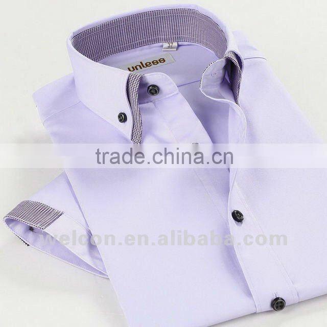 western style double collar latest brand design 100% cotton hot sale fashion pink short sleeve casaul men shirt