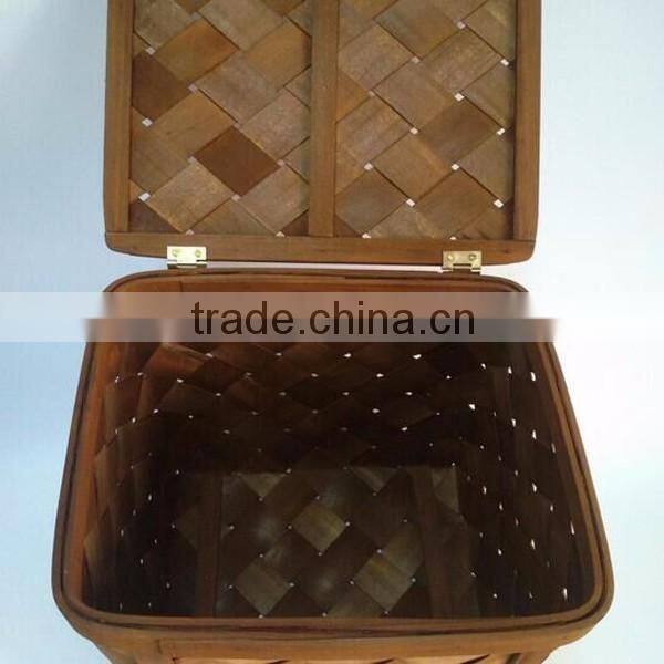 Handwoven wood household clothes bin
