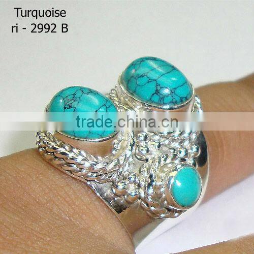 Indian 925 Sterling Silver Tibetan Turquoise Ring