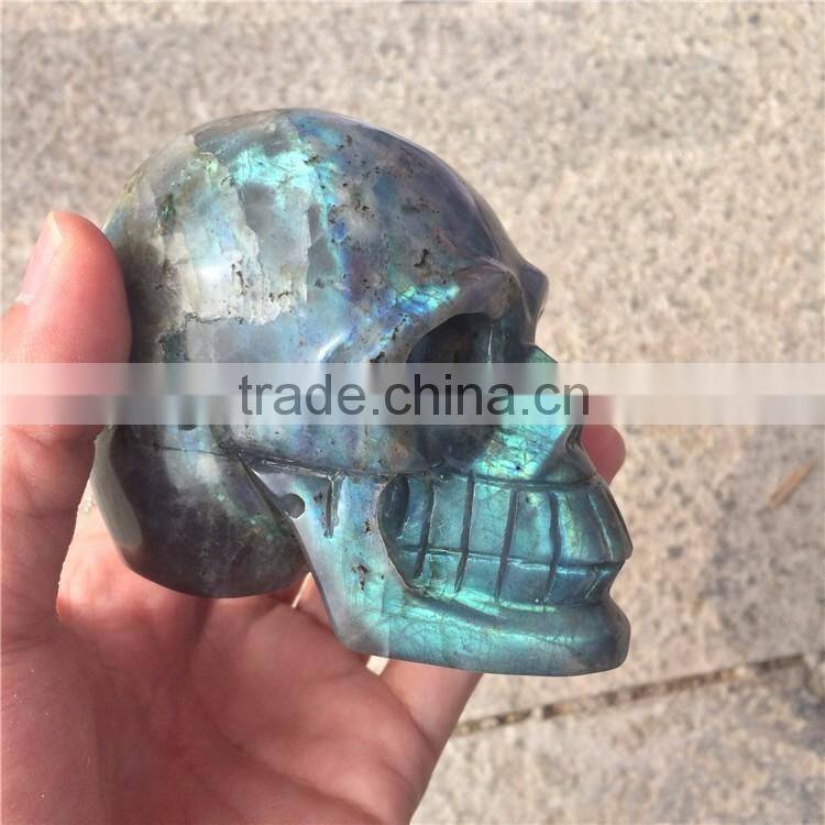 Natural Labradorite Skull Crystal Stone Angel Wings Ornaments