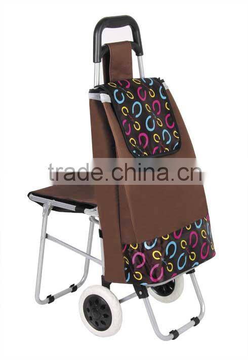 Portable supermarket shopping cart, Portable folding shopping trolley with chair, Rolling folding shopping cart with seat