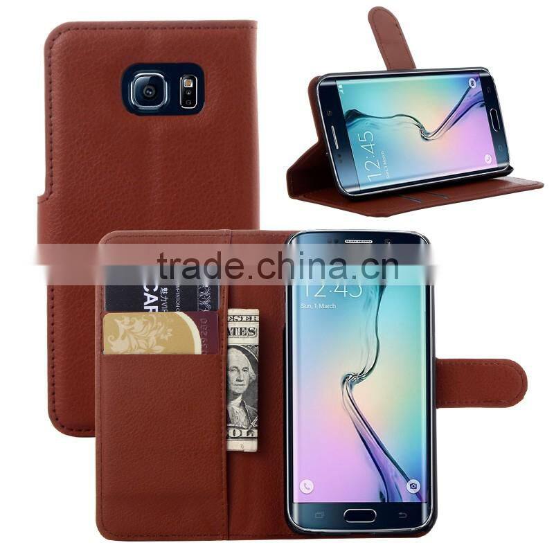 Factory Price Lichee Leather Pouch Wallet Case Folio Stand Cover Case for Samsung GALAXY S6 edge