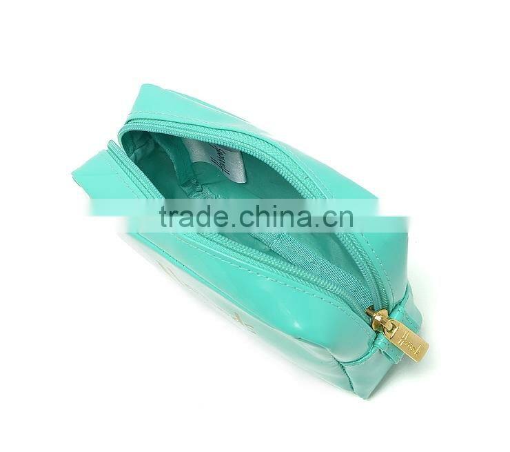 Mint green mirror leather toiletry bag,make up pouch,cosmetic bag