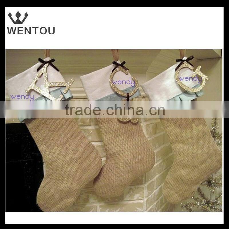 Burlap Christmas color trim stocking