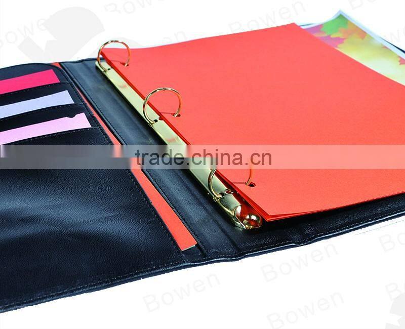 Dendritic pattern faux leather compendium with metal clip / multi-pocket document holder