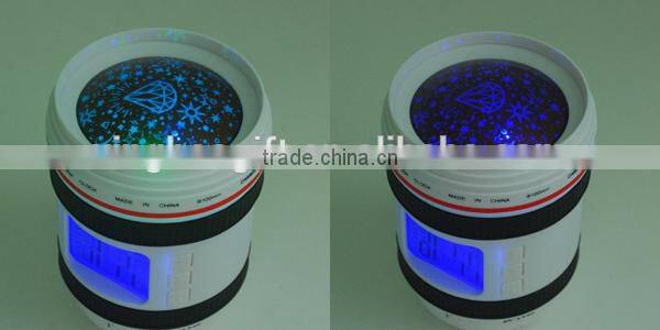 2015 newest design Camera Lens Shape LED star colorful projector musical night light for baby calendar Alarm Clock