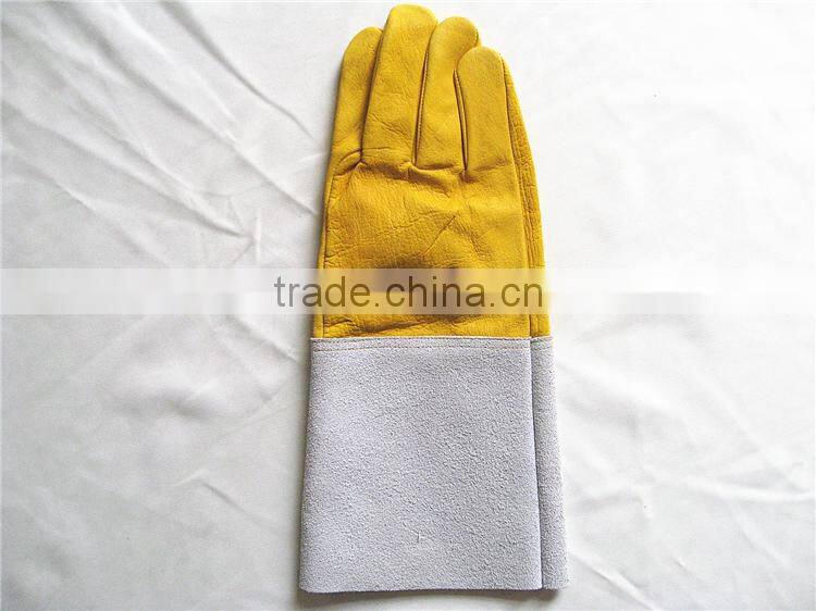 2015 Hot Sale Pig Grain Leather+Cow Split Leather Long Welder Gloves