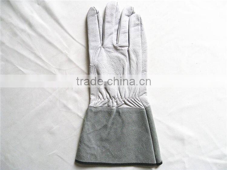 Pig Grain Leather+Cow Split Leather Welding Gloves White +Gray