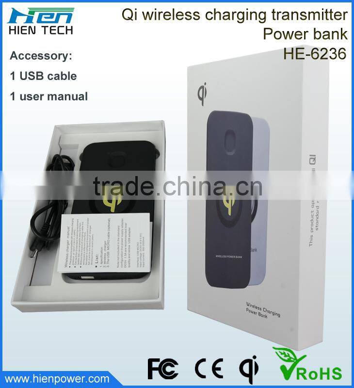 High Quality Qi Wireless Charger Power Bank 6000mAh Rechargeable Battery USB Charging Pad Powerbank for Mobile