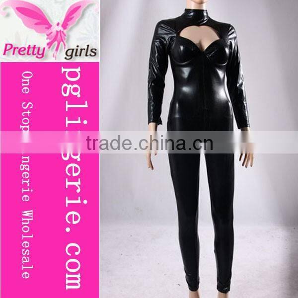 Faux vinyl Leather Bodysuit and thick fabric catsuit pvc