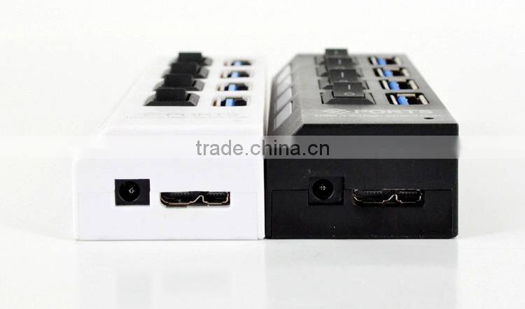4-port USB 3.0 Hub with Individual Power Adapter /Switch and LED Lighting