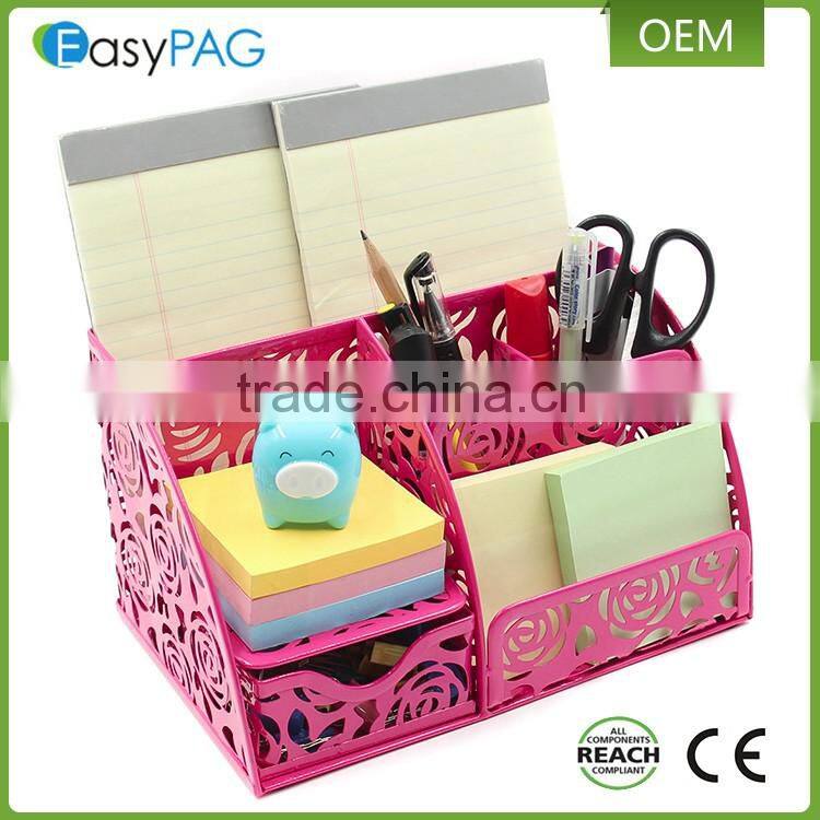 Multifunction fancy design embossing iron metal modern office desk organizer with CE REACH approval