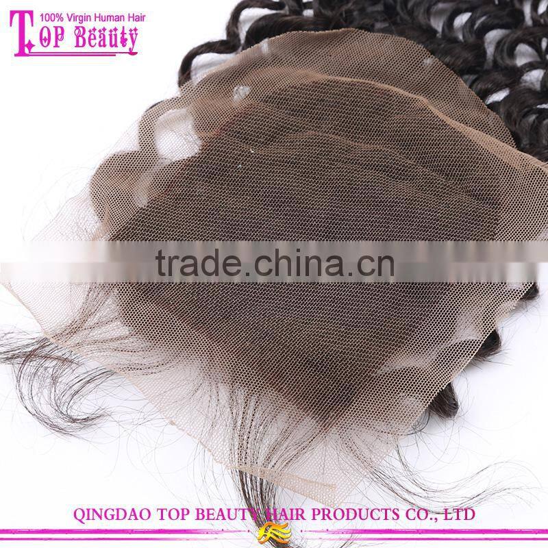 Wholesale virgin indian hair silk base free part closure deep curly invisible part closure
