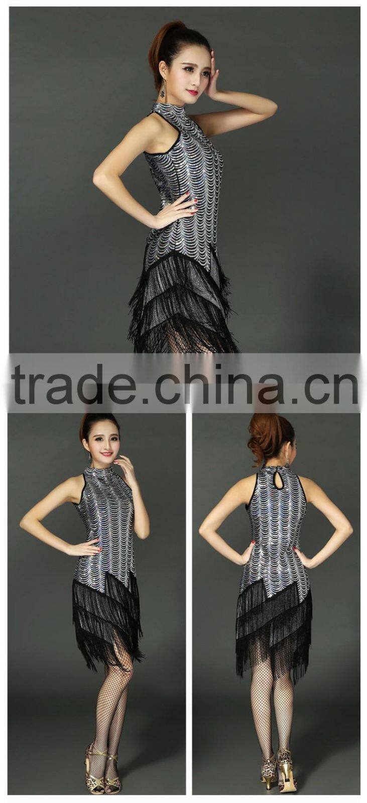 new 2016 Latin dance costumes High-grade sequins tassel Latin dance skirt costumes Adult dance performance clothing