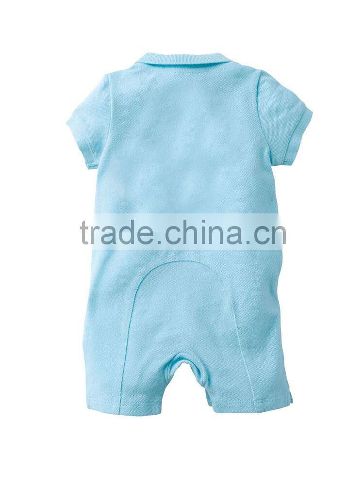 blank summer baby romper in polo collar with front pocket