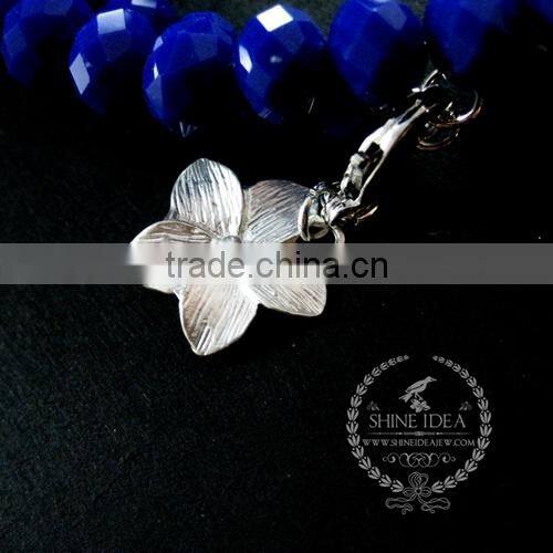 silver flower charm ice blue,pink,green,deep blue faceted glass beads 2 layers wiring bangle fashion bracelet 6490052
