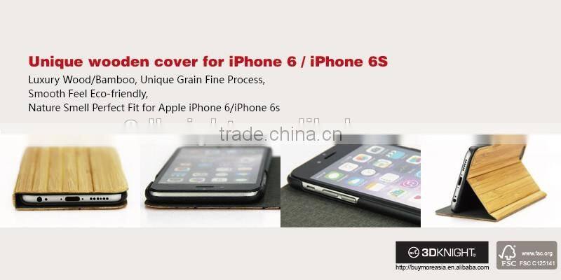 For iPhone 6s Real Bamboo Wood Flip Stand Case, Blank Hard Back Hand-made Wooden Covers for iPhone Wood Case