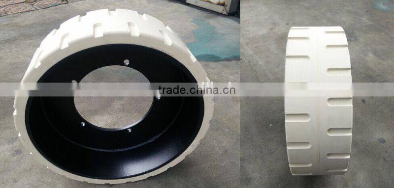 China manufacturer 410x130 white color solid rubber tires for trailers for cleaning food factory