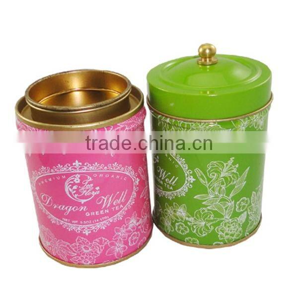 fashinon tall round tea tin box