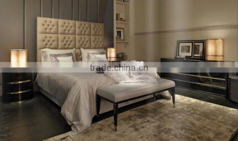 Latest Home Bedroom Design King Size Bed With Velvet Fabric Headboard / Deluxe Mordern Five Start Hotel Double Bed MOQ 1PC