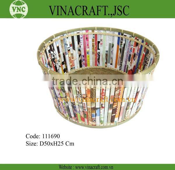 Red bamboo basket from bamboo mat