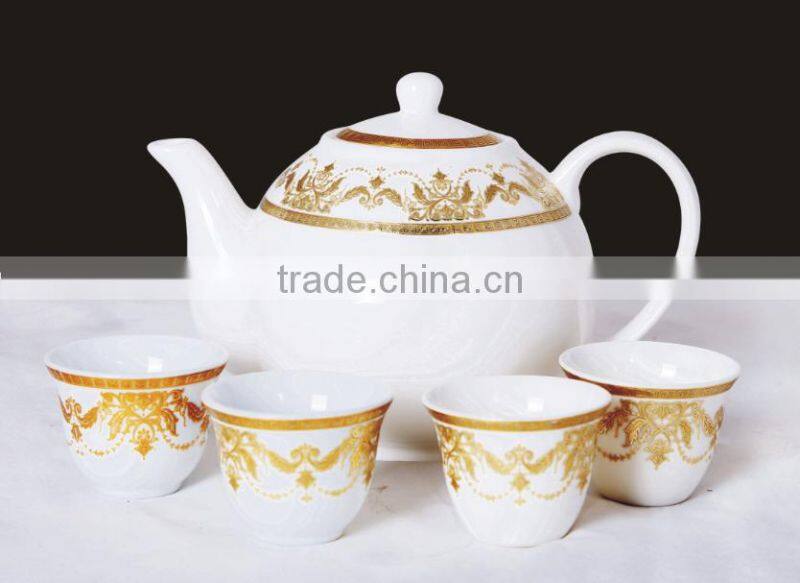 2016 new item porcelain golden tea pot set with cawa cup