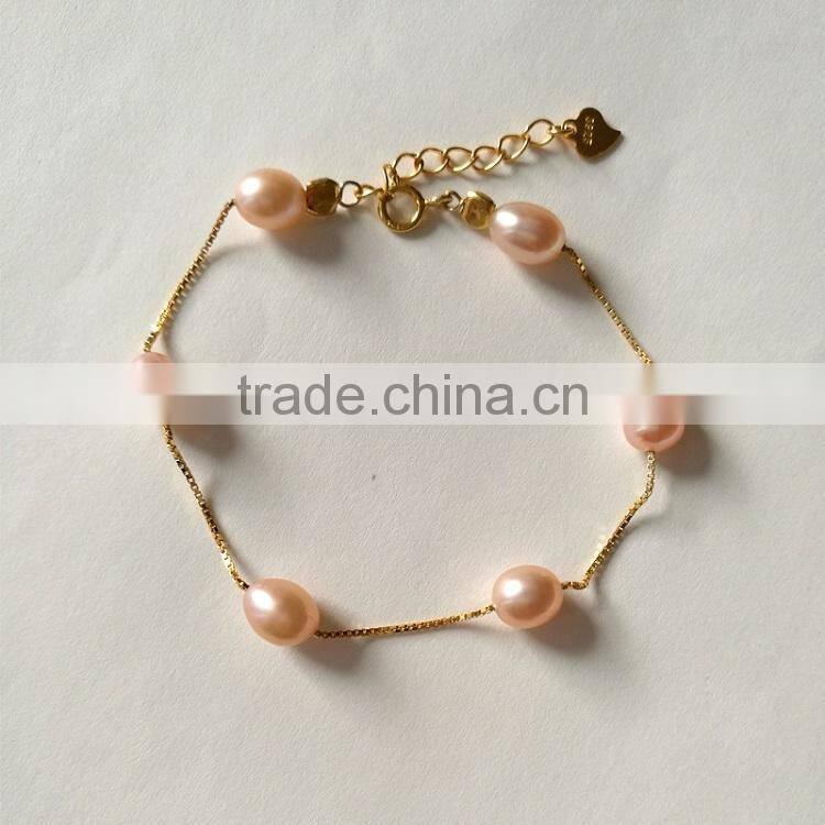 8-9mm pink rice shape freshwater pearl bracelet