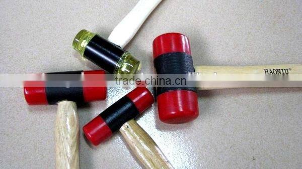 white colored rubber mallet hammer with wooden handle