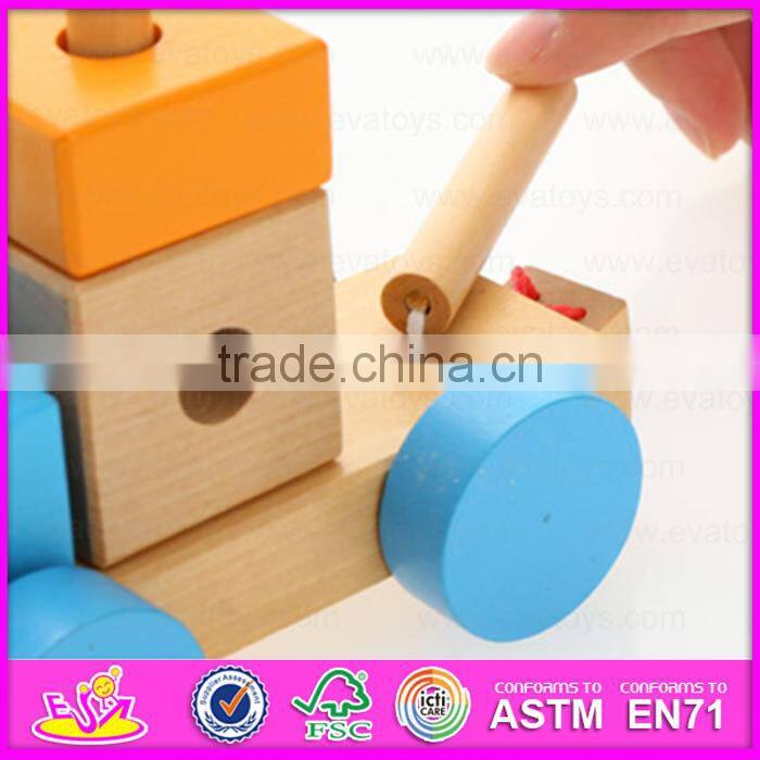 2015 Pull Shape Blocks Train Toy,Educational Pull Cart Wooden Blocks Train,New design wooden blocks small train pull toy W05C020