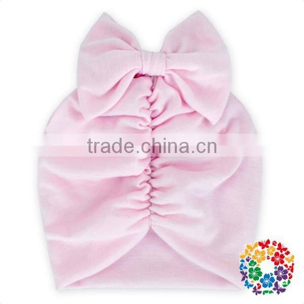 New Fashion Baby Solid Pink Color Caps Infants Cotton Beanies Caps With Big Bow Boutique Winter Baby Hat Caps