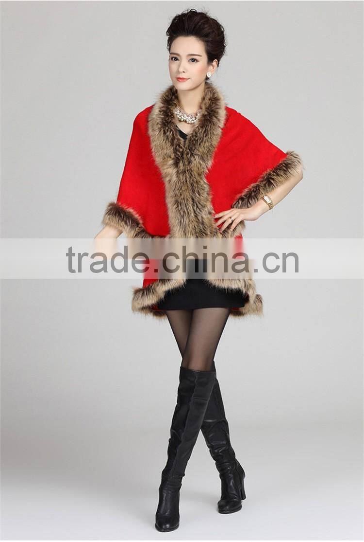 wholesale 2016 new winter latest design fashion knitted faux fox fur pashmina shawl for woman