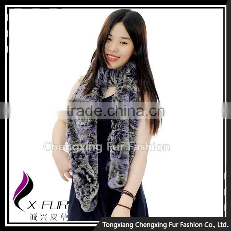 CX-S-55C Fox Fur Decoration Rex Rabbit Fur Women Scarf for Winter