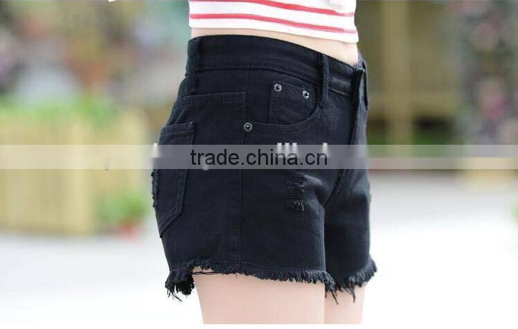 Hot sell Summer black elegant burrs denim women shorts