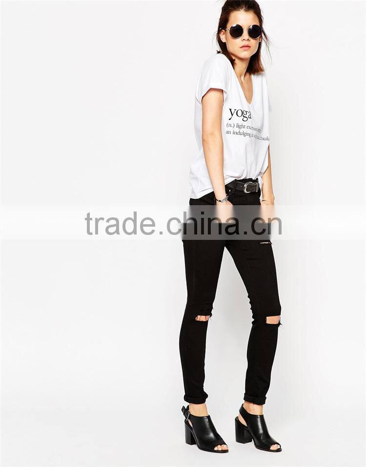 2015 best selling white v neck yoga t shirt.