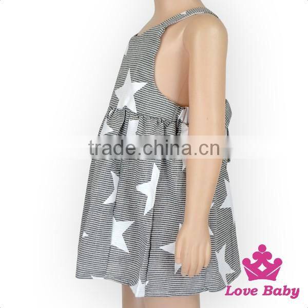 Casual Wear Girl Printed Five-pointed Star Sleeveless Stripe Baby Dress Cutting Beautiful Baby Gril Dress