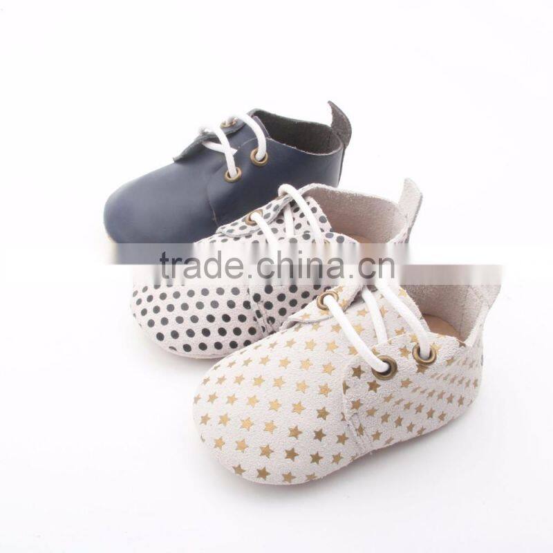 2017 kid shoe soft leather oxford shoes printing for baby toddler shoes