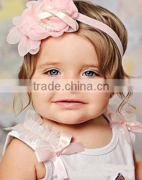 Newest 2014 roses pearl headbands baby children flowers hair accessories girls tire 13 color hair band headwrap hair ribbon