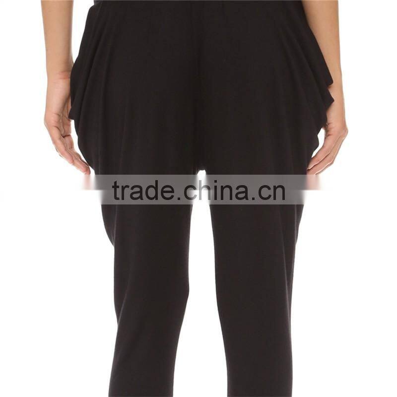 OEM soft lounge ribbed waist tapered leg imperial harem pants black
