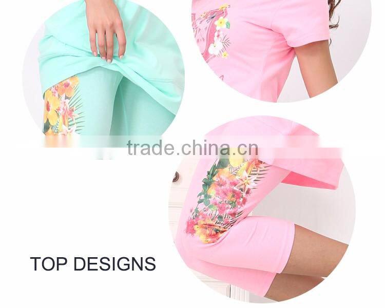 WHOLESALE CUSTOM-MADE S/S TOP+LEGGING CVC PRINTTING DESIGN PAJAMAS FOR WOMEN