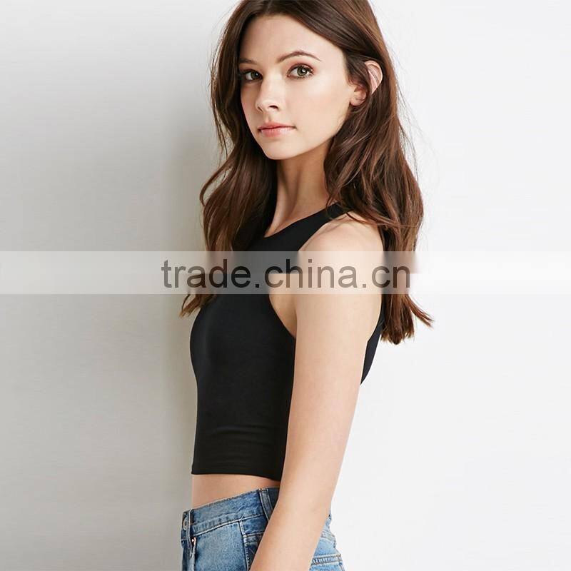 womens cheap solid color streetwear sports crop tops/sleeveless t shirt