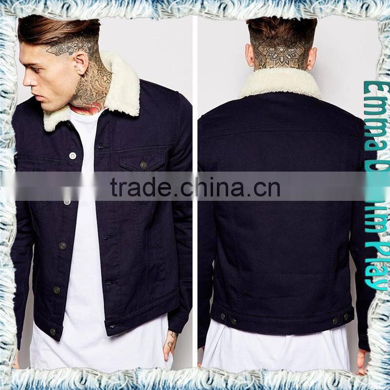 Vogue Cotton Denim Fleece Lining Jacket Dark Blue for Men