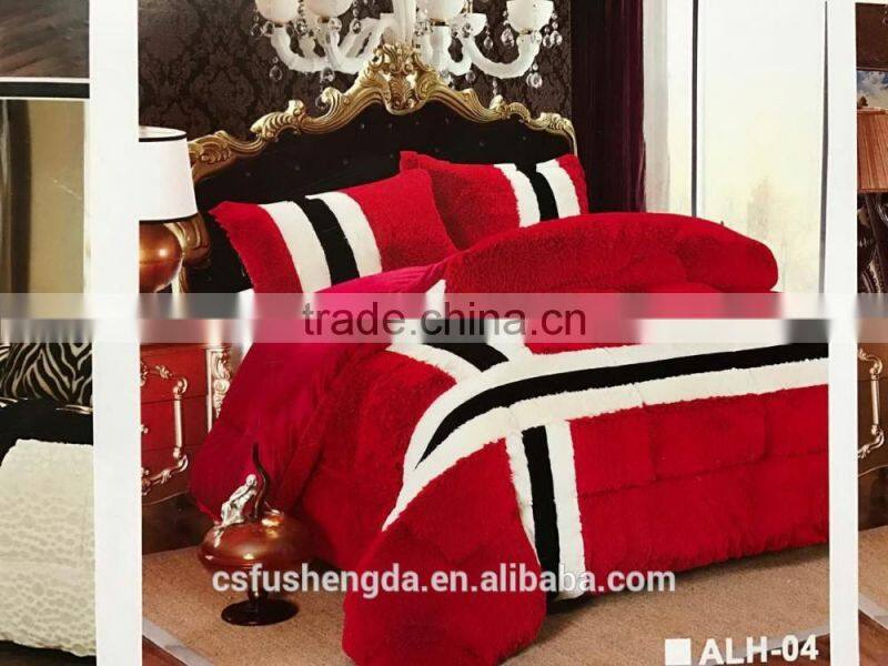 3D long hair patchwork comforter and quilt with pillow case