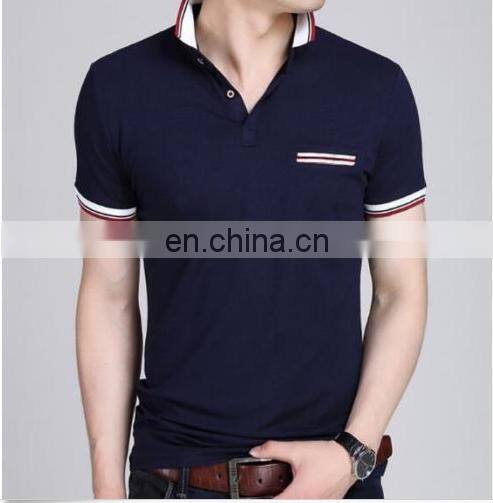 2016 Fashion New Design Solid Color Men's Short Sleeve Polo T Shirt Slim T-shirt with Chest Pocket