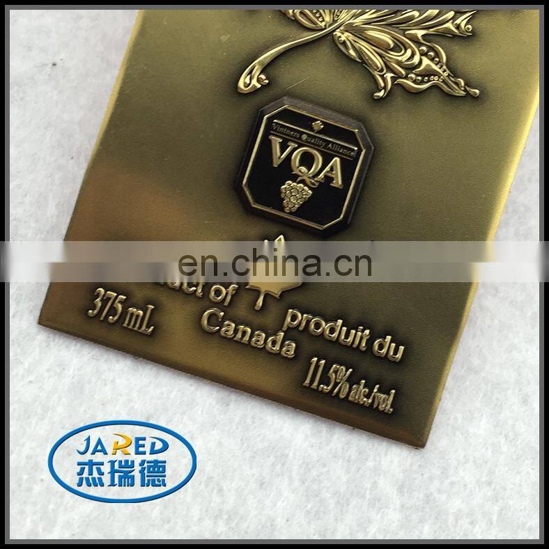 Gold Color Customized Design Metal Crafts Aluminum Wine Label with Cheap Price
