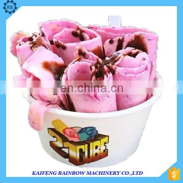 Manual Single Frying roll ice cream machine with2/4/6/8 fruit containers/industrial flat pan fried yogurt